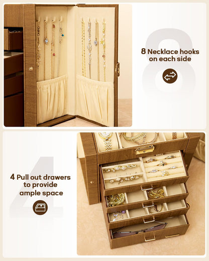 Large Jewelry Box for Women: 5-Layer Organizer with Lock for Dresser