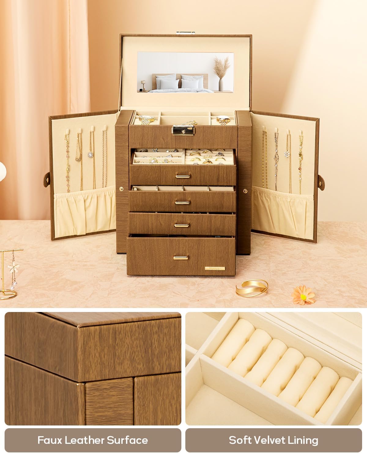 Large Jewelry Box for Women: 5-Layer Organizer with Lock for Dresser