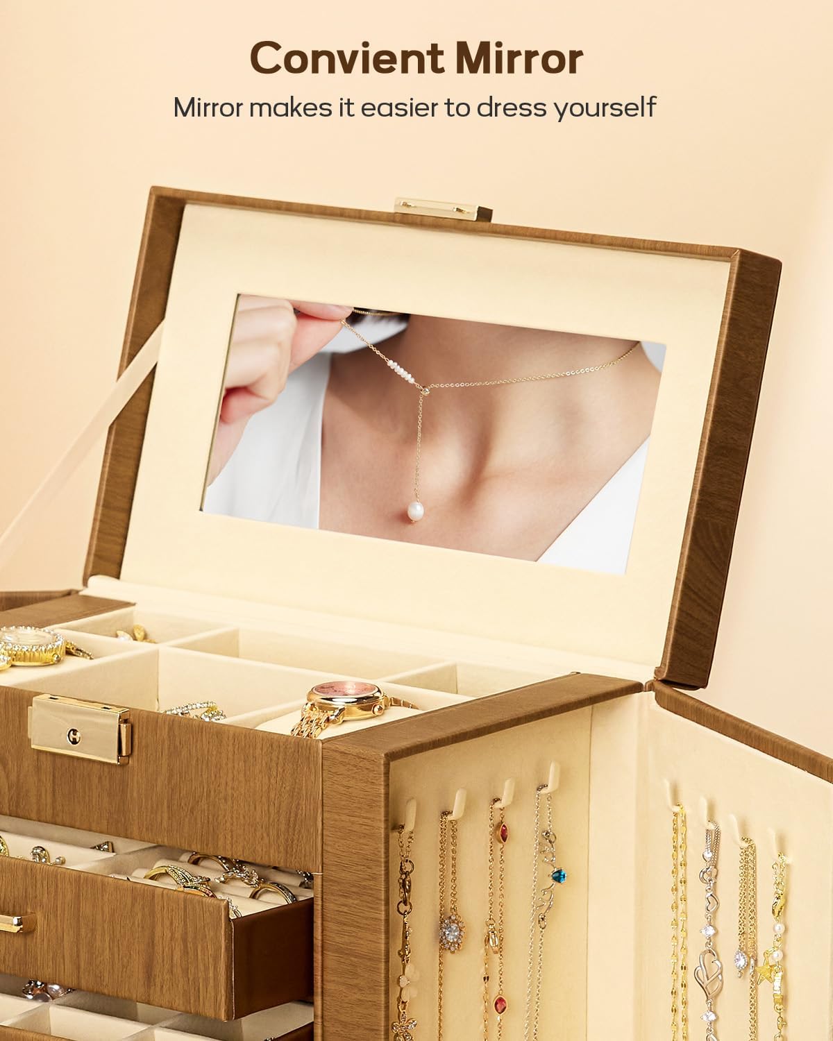 Large Jewelry Box for Women: 5-Layer Organizer with Lock for Dresser