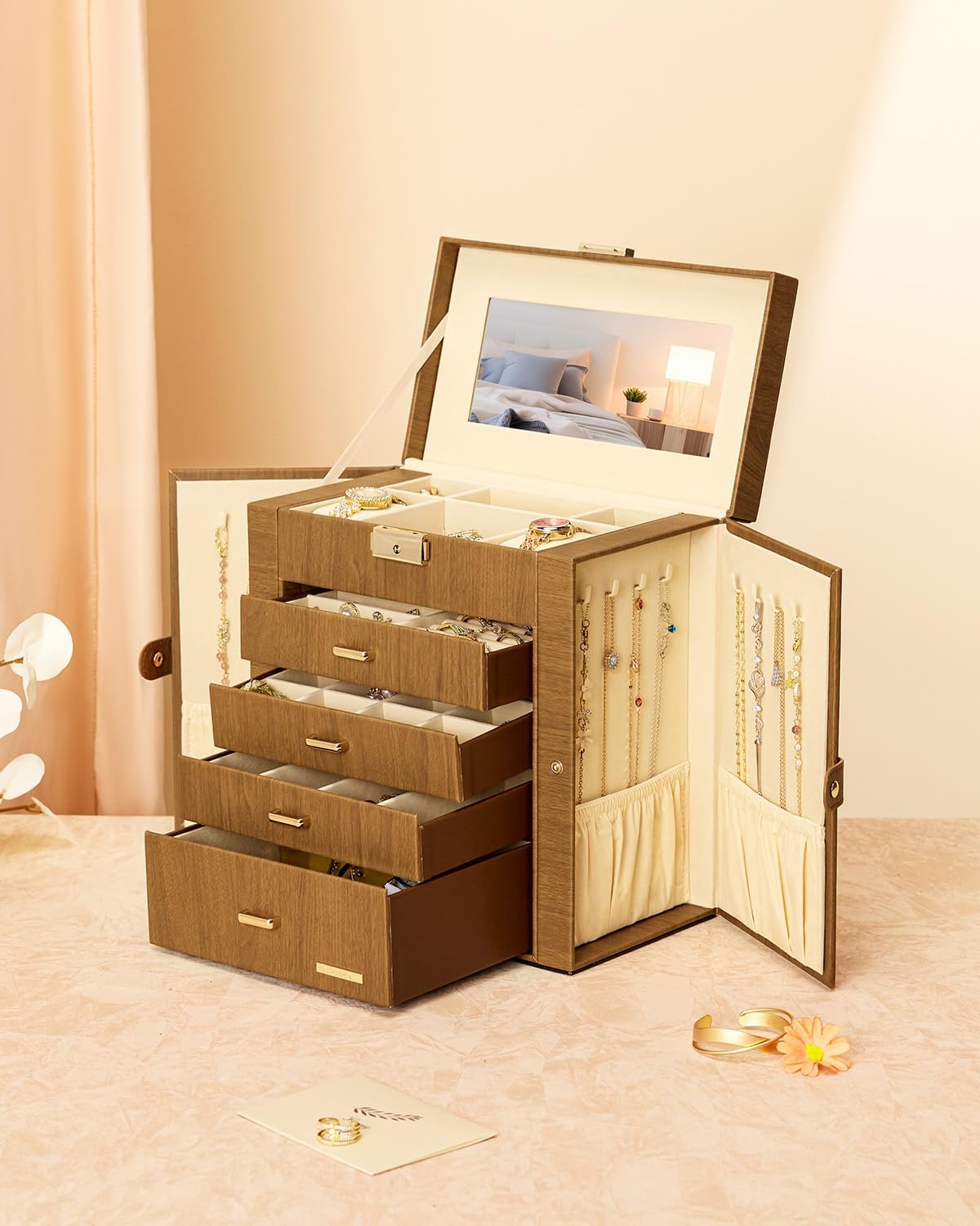 Large Jewelry Box for Women: 5-Layer Organizer with Lock for Dresser