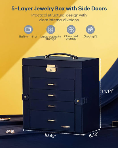 Large Jewelry Box for Women: 5-Layer Organizer with Lock for Dresser