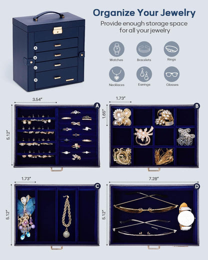 Large Jewelry Box for Women: 5-Layer Organizer with Lock for Dresser
