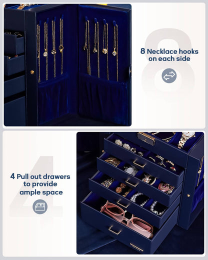 Large Jewelry Box for Women: 5-Layer Organizer with Lock for Dresser