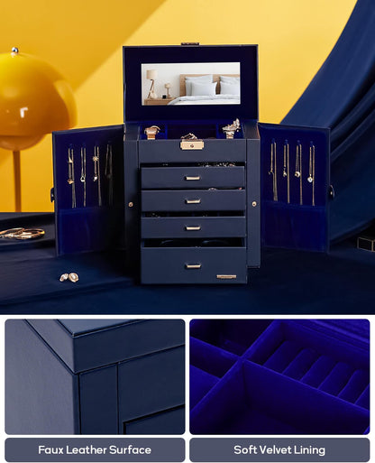 Large Jewelry Box for Women: 5-Layer Organizer with Lock for Dresser