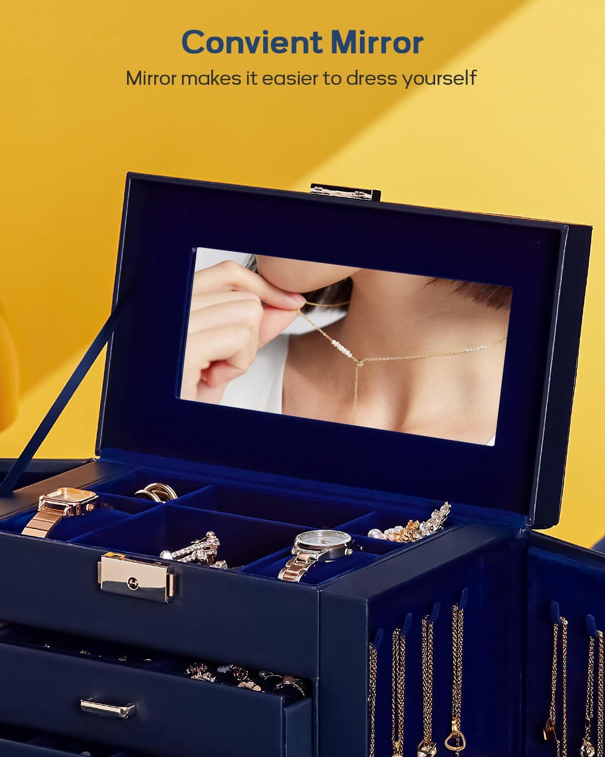 Large Jewelry Box for Women: 5-Layer Organizer with Lock for Dresser