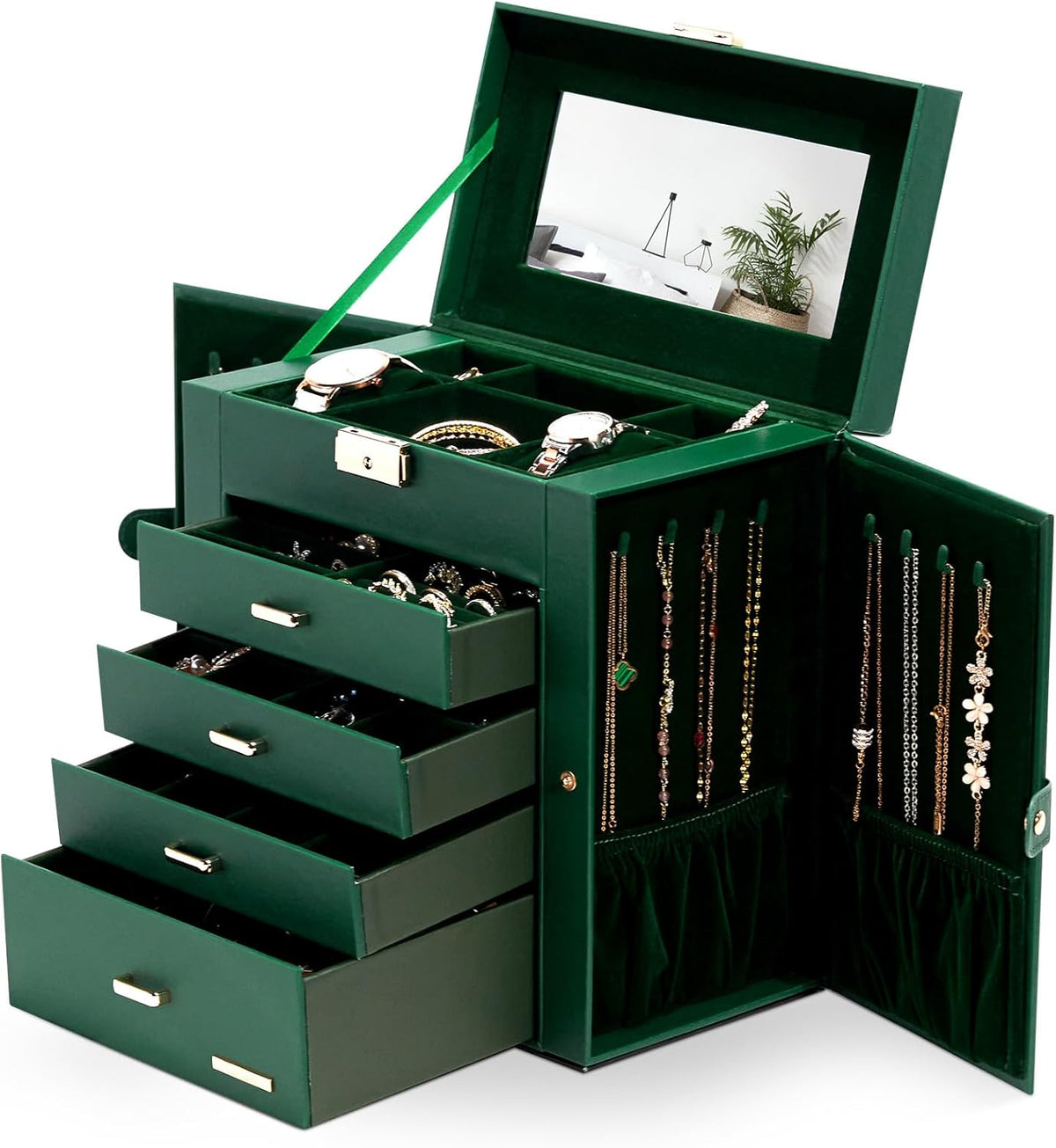 Large Jewelry Box for Women: 5-Layer Organizer with Lock for Dresser