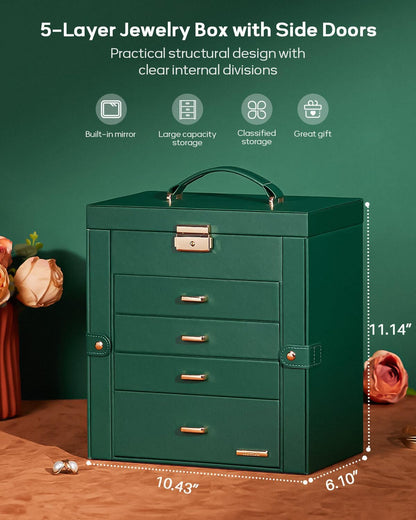 Large Jewelry Box for Women: 5-Layer Organizer with Lock for Dresser