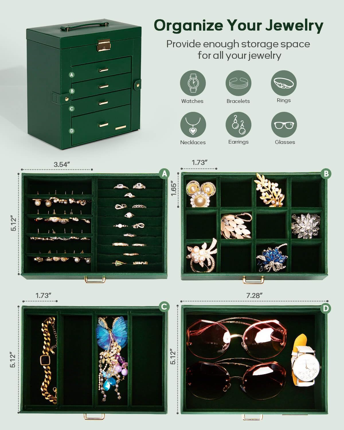 Large Jewelry Box for Women: 5-Layer Organizer with Lock for Dresser