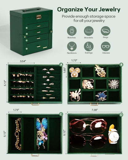 Large Jewelry Box for Women: 5-Layer Organizer with Lock for Dresser