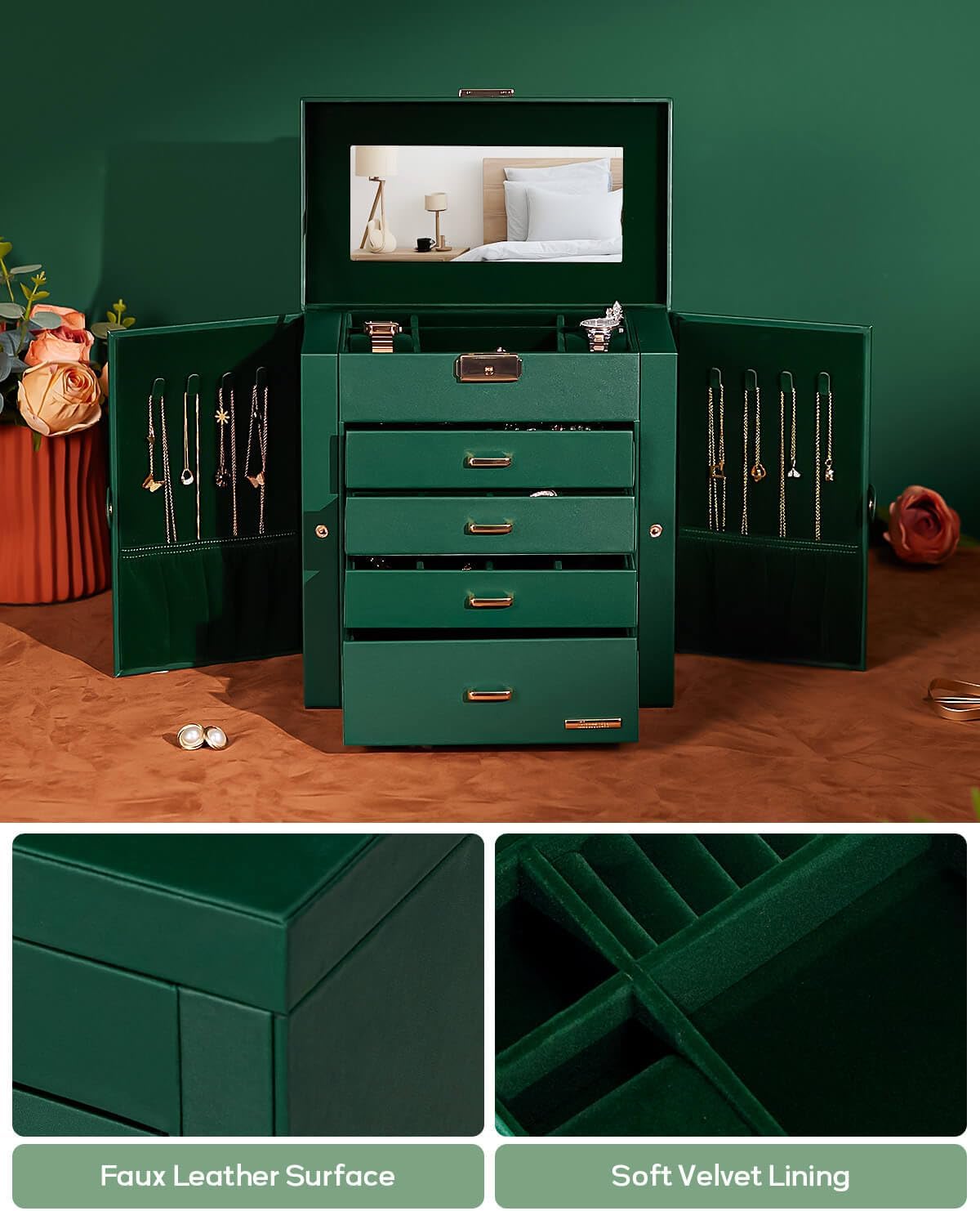 Large Jewelry Box for Women: 5-Layer Organizer with Lock for Dresser