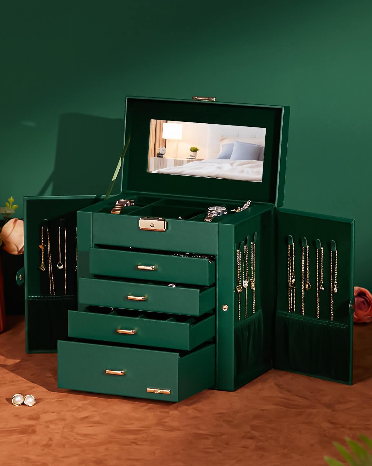 Large Jewelry Box for Women: 5-Layer Organizer with Lock for Dresser
