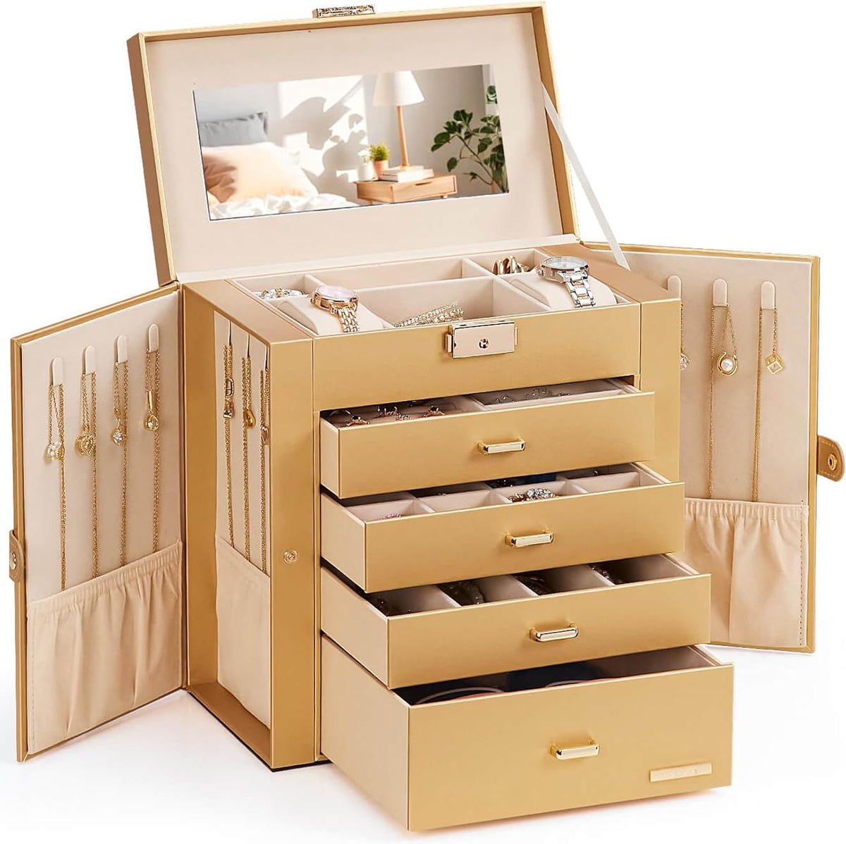 Large Jewelry Box for Women: 5-Layer Organizer with Lock for Dresser