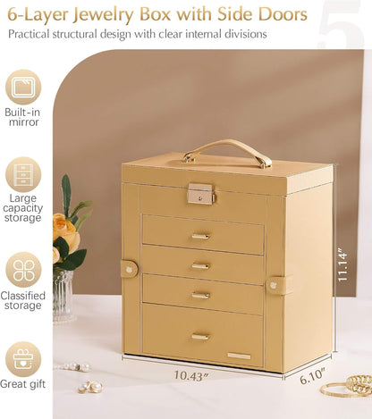 Large Jewelry Box for Women: 5-Layer Organizer with Lock for Dresser