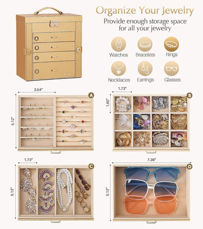 Large Jewelry Box for Women: 5-Layer Organizer with Lock for Dresser