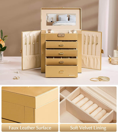 Large Jewelry Box for Women: 5-Layer Organizer with Lock for Dresser