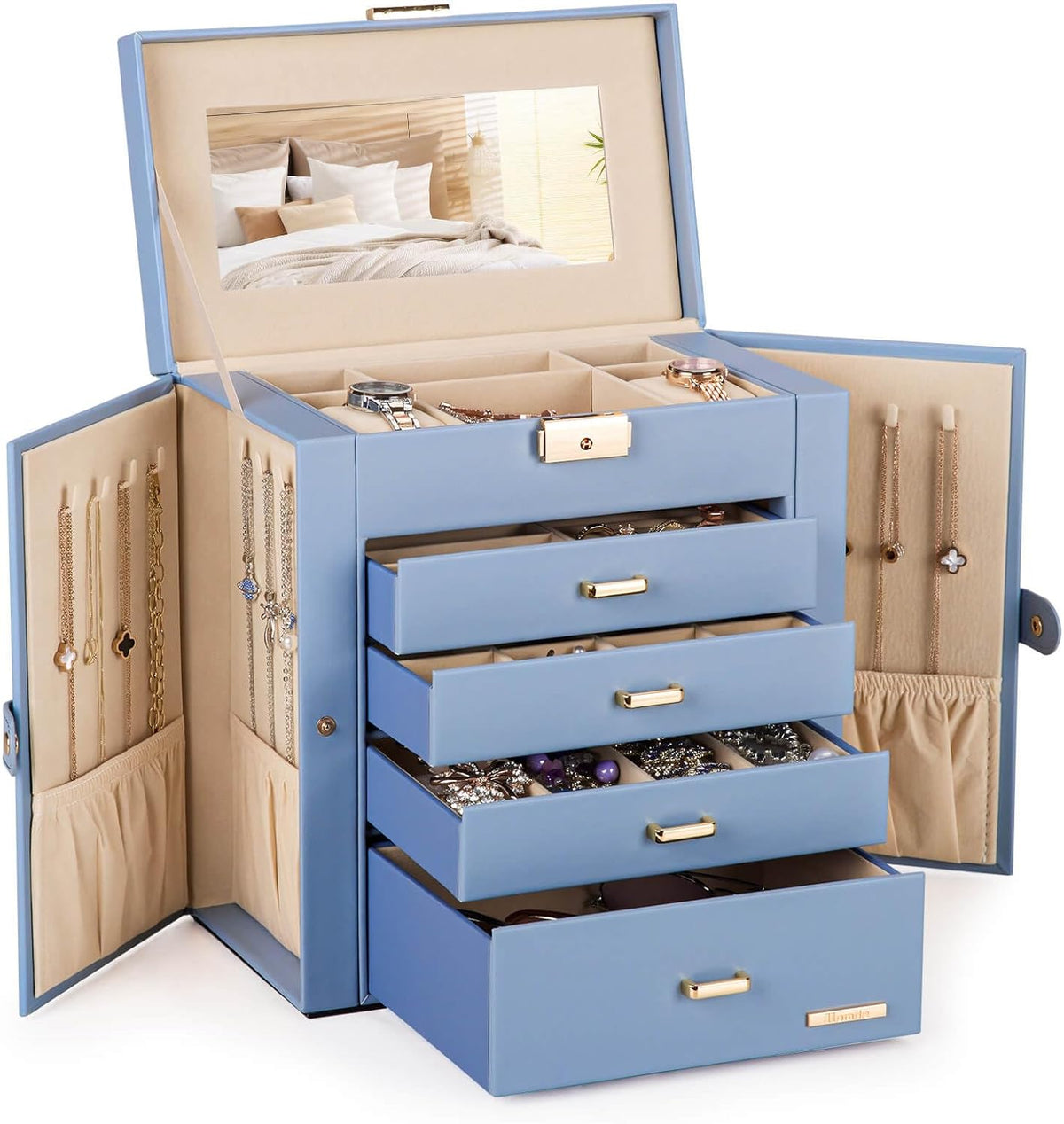 Large Jewelry Box for Women: 5-Layer Organizer with Lock for Dresser
