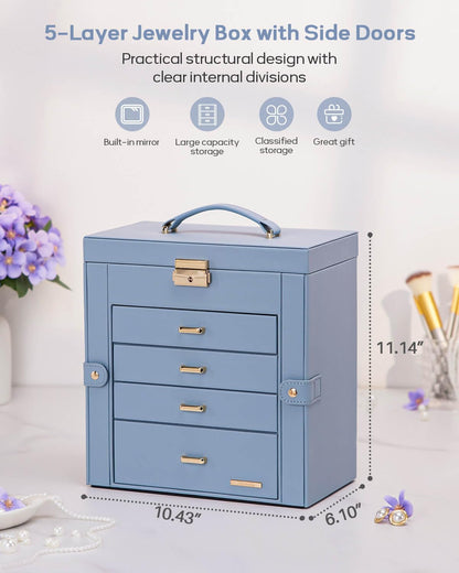 Large Jewelry Box for Women: 5-Layer Organizer with Lock for Dresser