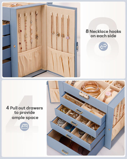 Large Jewelry Box for Women: 5-Layer Organizer with Lock for Dresser