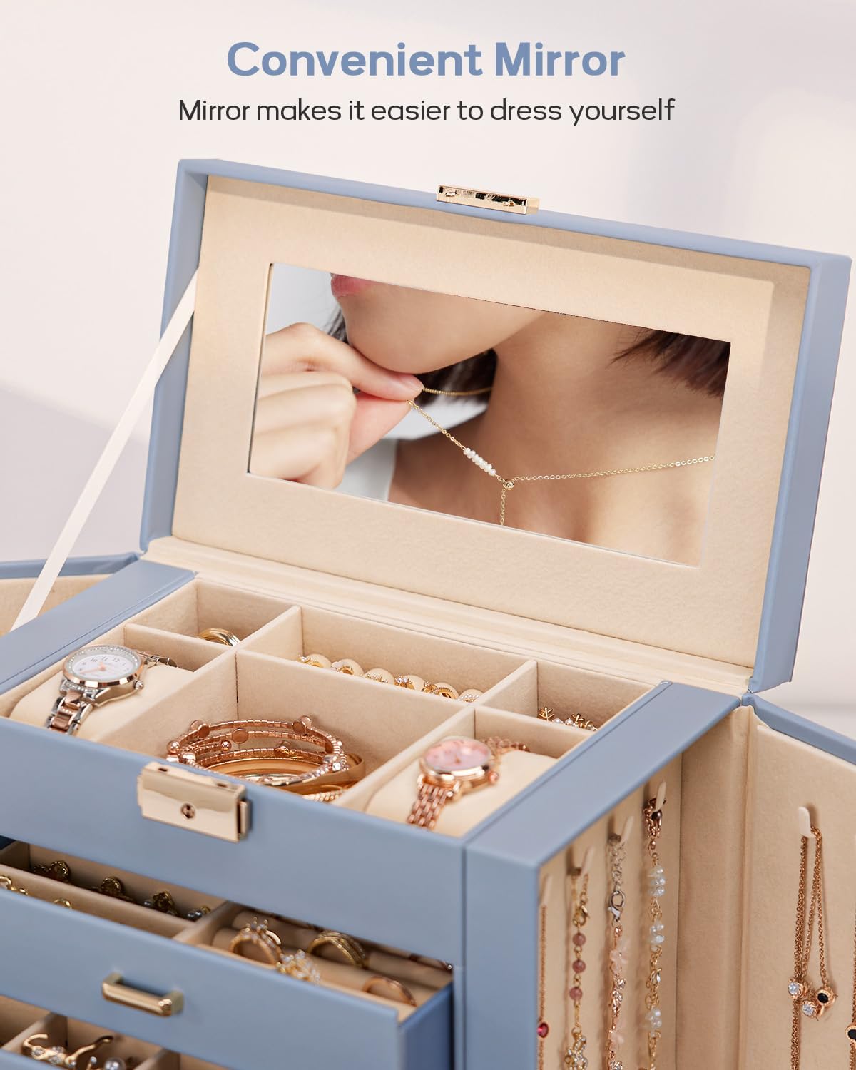 Large Jewelry Box for Women: 5-Layer Organizer with Lock for Dresser