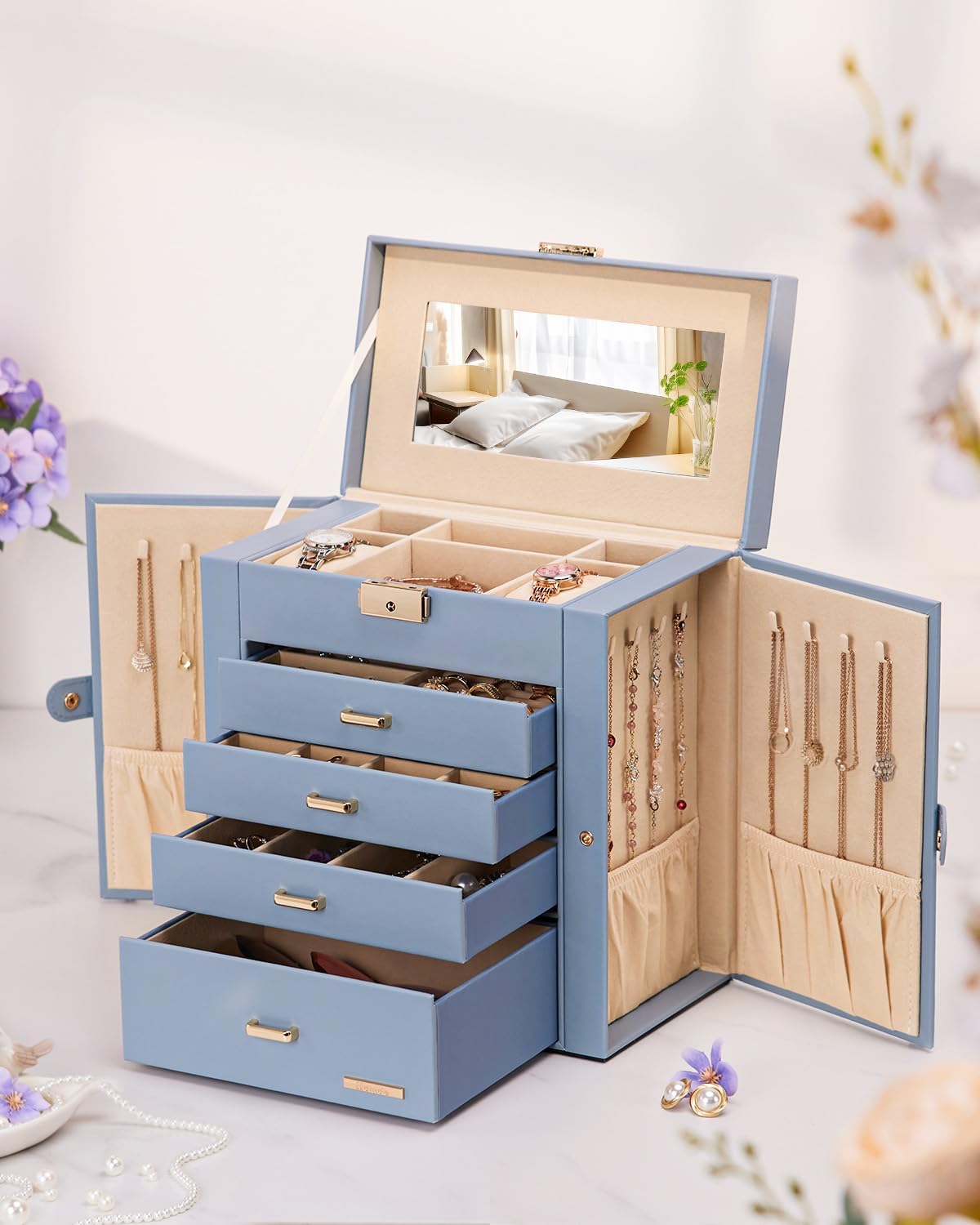 Large Jewelry Box for Women: 5-Layer Organizer with Lock for Dresser