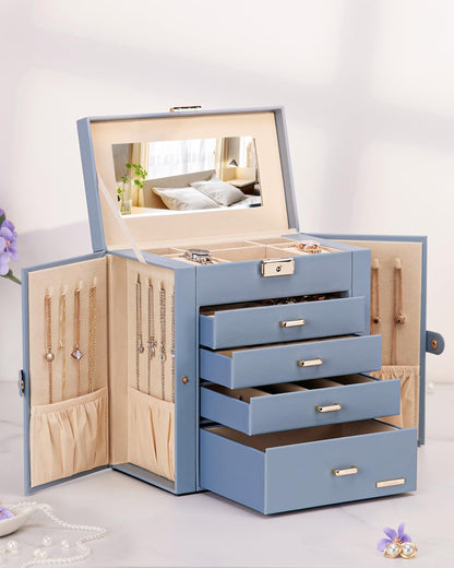 Large Jewelry Box for Women: 5-Layer Organizer with Lock for Dresser