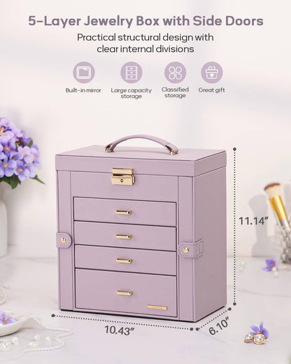 Large Jewelry Box for Women: 5-Layer Organizer with Lock for Dresser