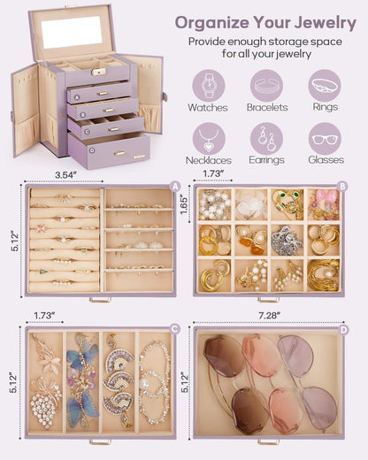 Large Jewelry Box for Women: 5-Layer Organizer with Lock for Dresser