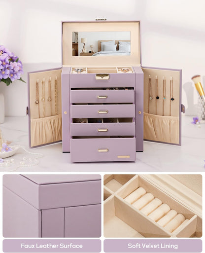 Large Jewelry Box for Women: 5-Layer Organizer with Lock for Dresser