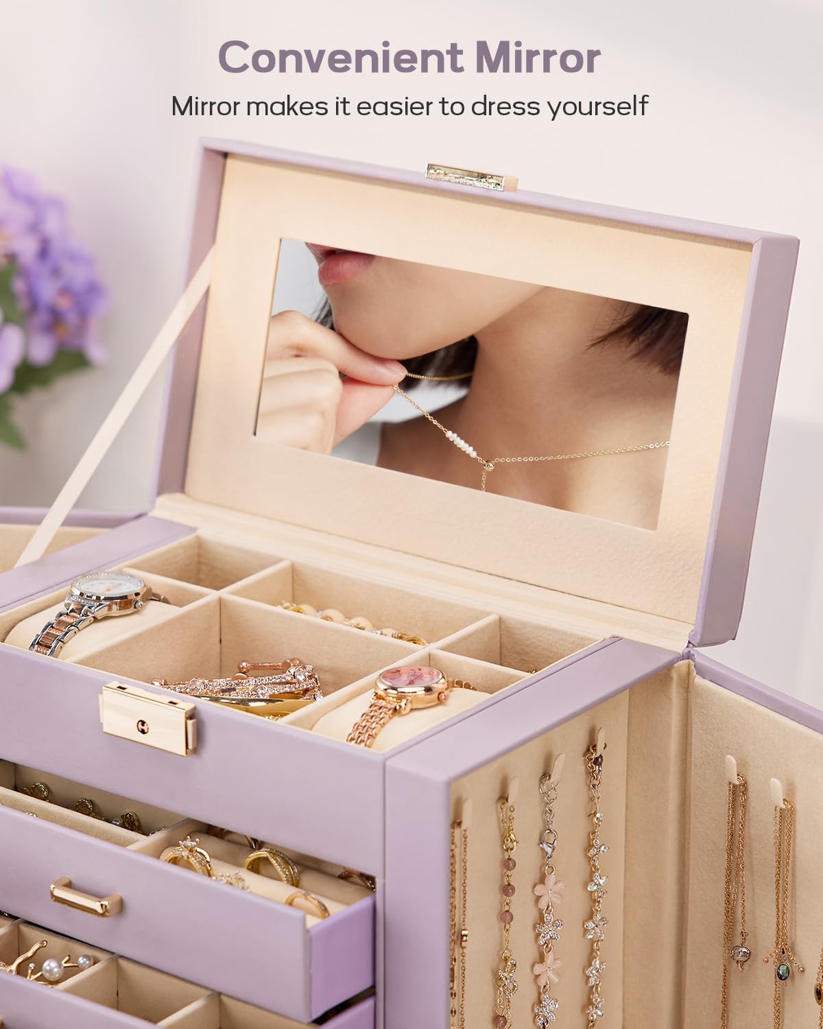 Large Jewelry Box for Women: 5-Layer Organizer with Lock for Dresser