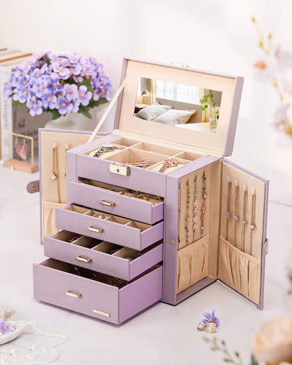 Large Jewelry Box for Women: 5-Layer Organizer with Lock for Dresser