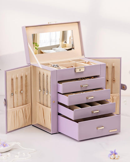 Large Jewelry Box for Women: 5-Layer Organizer with Lock for Dresser