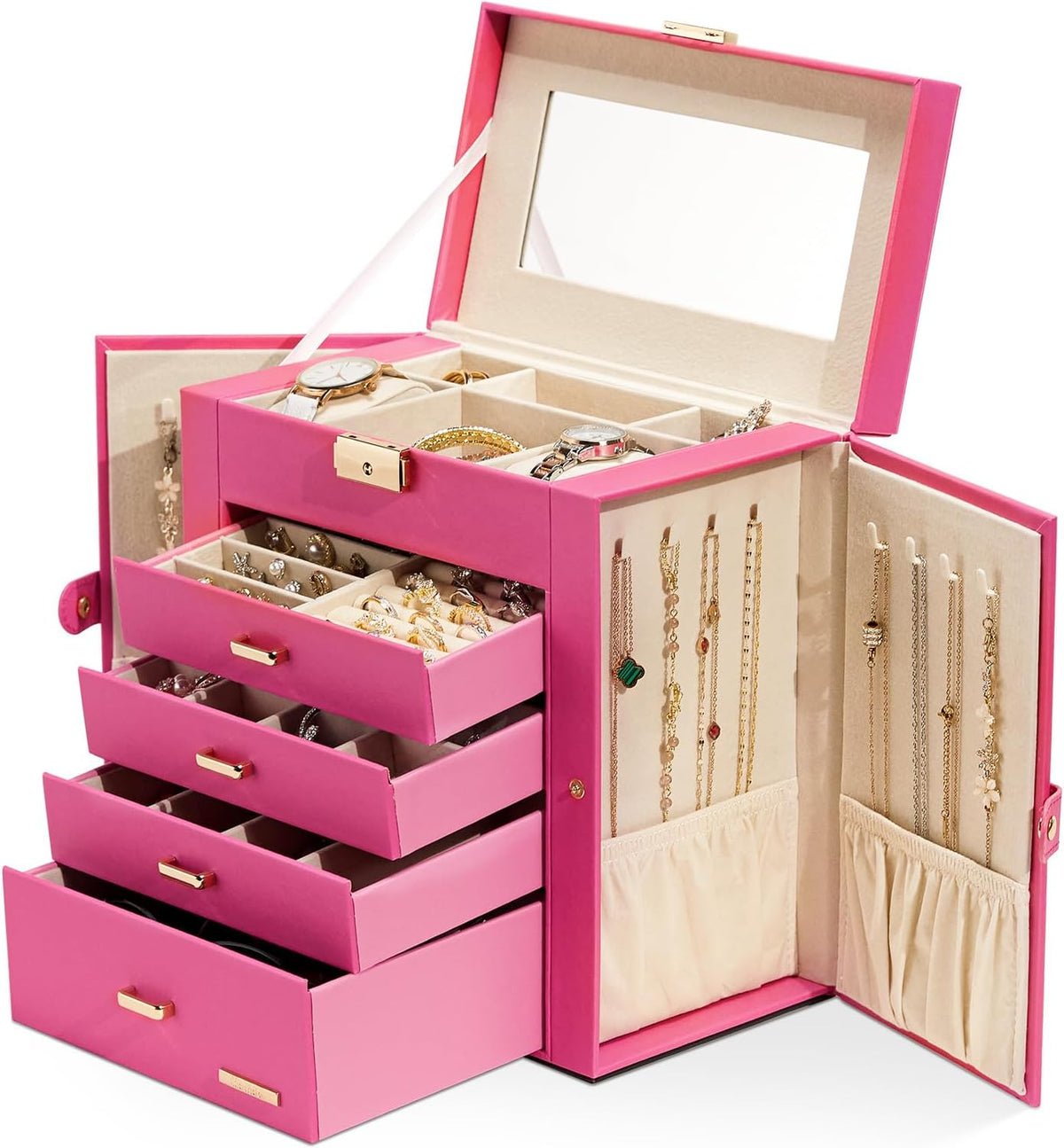 Large Jewelry Box for Women: 5-Layer Organizer with Lock for Dresser
