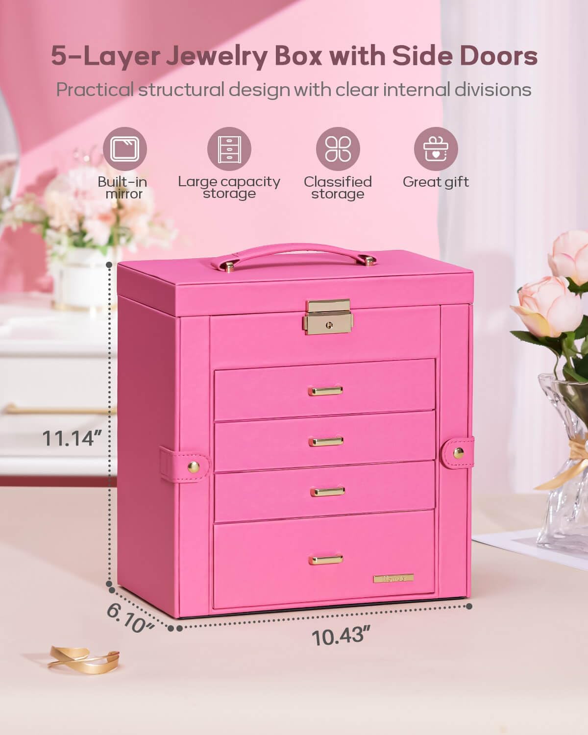 Large Jewelry Box for Women: 5-Layer Organizer with Lock for Dresser