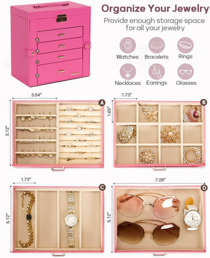Large Jewelry Box for Women: 5-Layer Organizer with Lock for Dresser