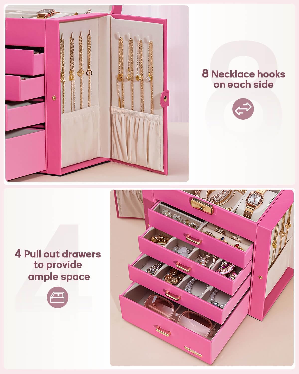 Large Jewelry Box for Women: 5-Layer Organizer with Lock for Dresser