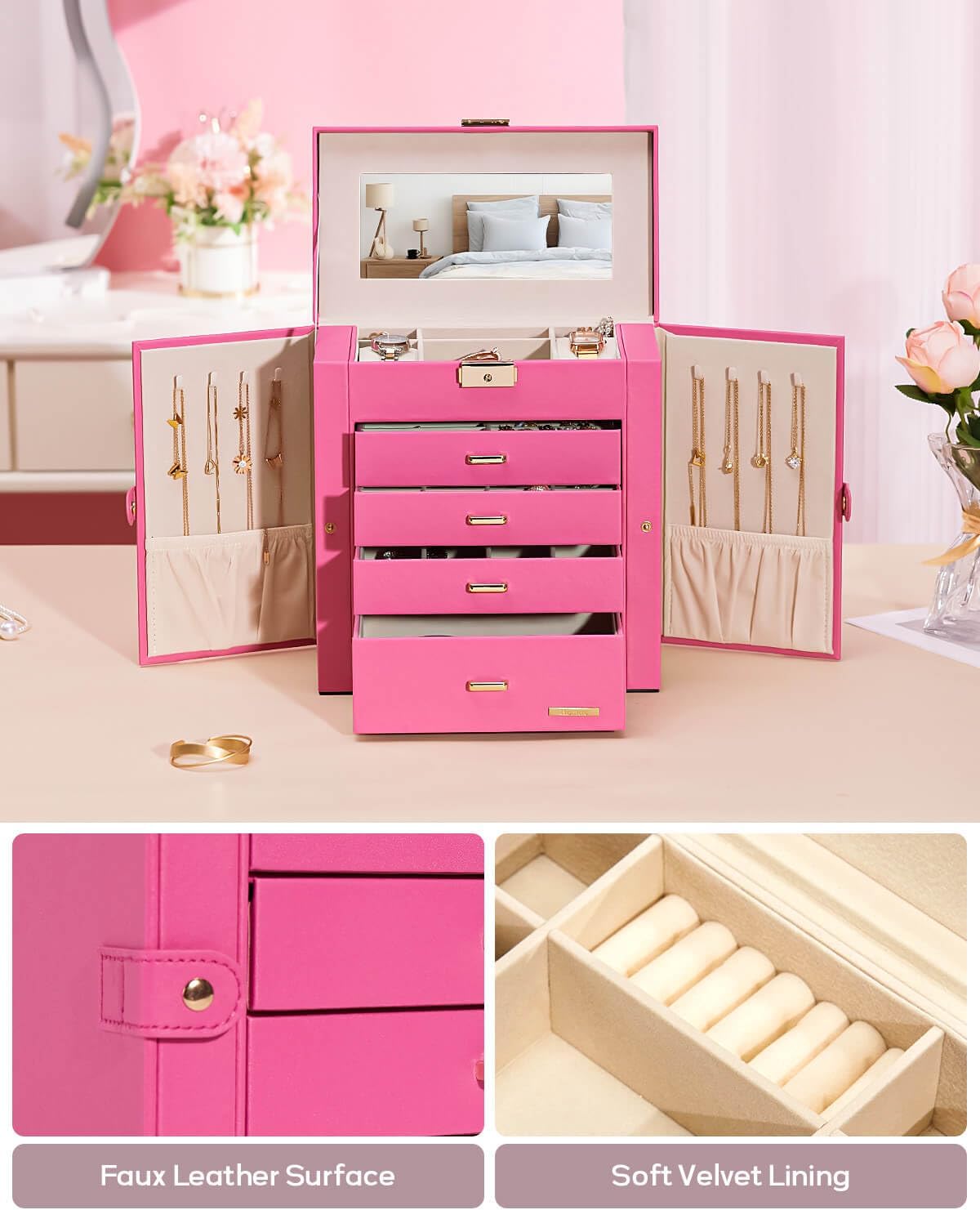 Large Jewelry Box for Women: 5-Layer Organizer with Lock for Dresser