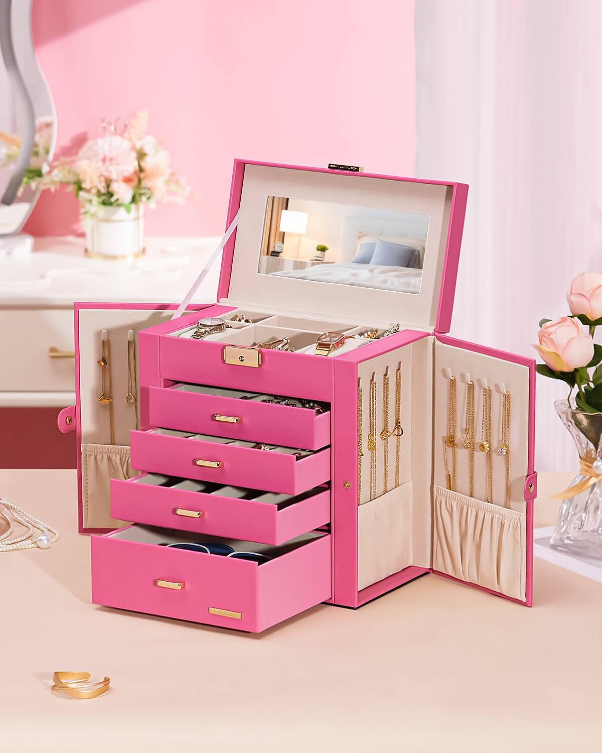 Large Jewelry Box for Women: 5-Layer Organizer with Lock for Dresser