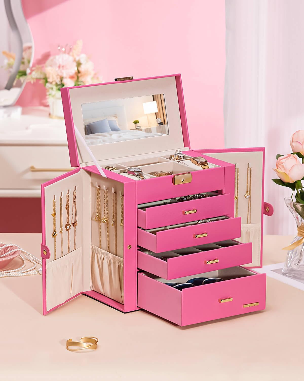 Large Jewelry Box for Women: 5-Layer Organizer with Lock for Dresser