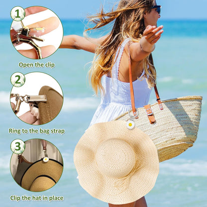 2 Pcs Hat Clip for Travel on Bag- Securely Attach Hats to Bags, Totes, Luggage - Hands-Free, Prevents Loss at Beach/Outings