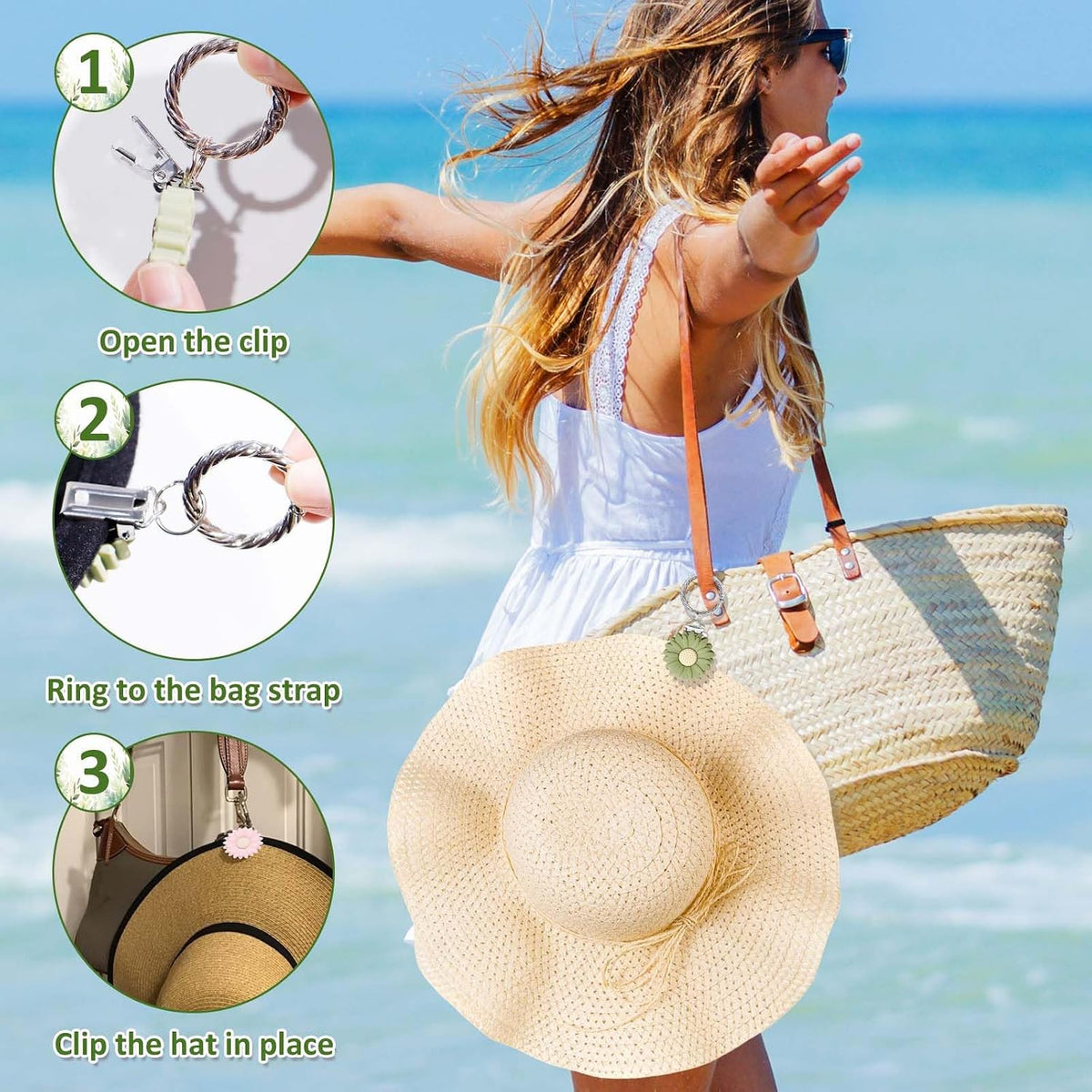 2 Pcs Hat Clip for Travel on Bag- Securely Attach Hats to Bags, Totes, Luggage - Hands-Free, Prevents Loss at Beach/Outings