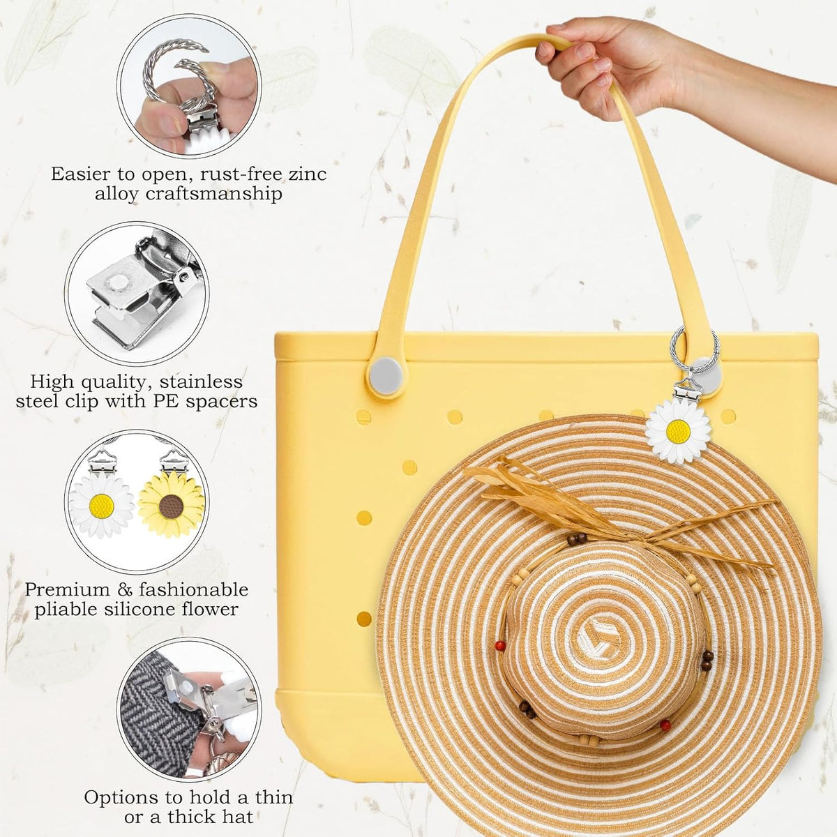 2 Pcs Hat Clip for Travel on Bag- Securely Attach Hats to Bags, Totes, Luggage - Hands-Free, Prevents Loss at Beach/Outings