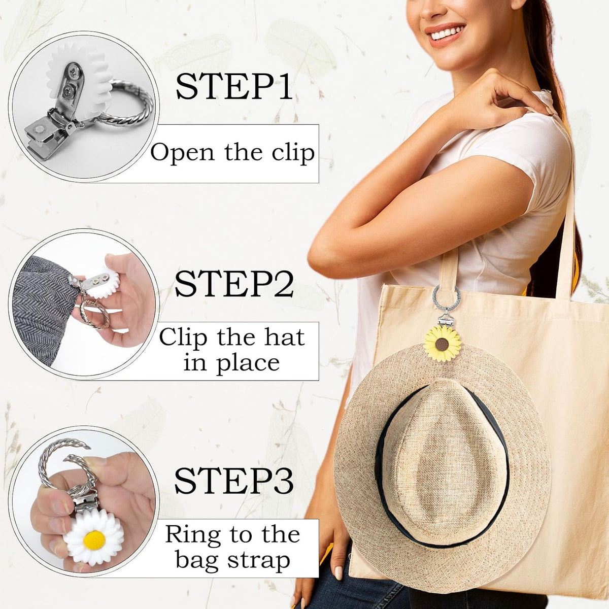 2 Pcs Hat Clip for Travel on Bag- Securely Attach Hats to Bags, Totes, Luggage - Hands-Free, Prevents Loss at Beach/Outings