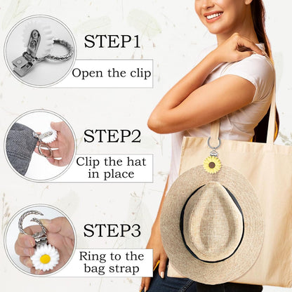 2 Pcs Hat Clip for Travel on Bag- Securely Attach Hats to Bags, Totes, Luggage - Hands-Free, Prevents Loss at Beach/Outings