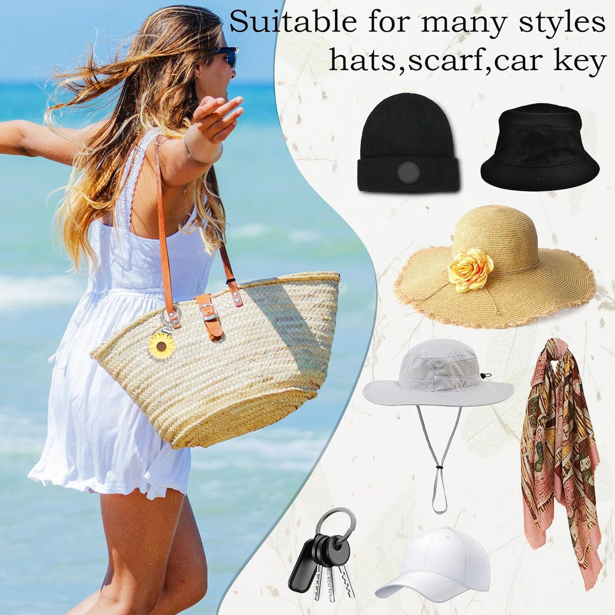 2 Pcs Hat Clip for Travel on Bag- Securely Attach Hats to Bags, Totes, Luggage - Hands-Free, Prevents Loss at Beach/Outings