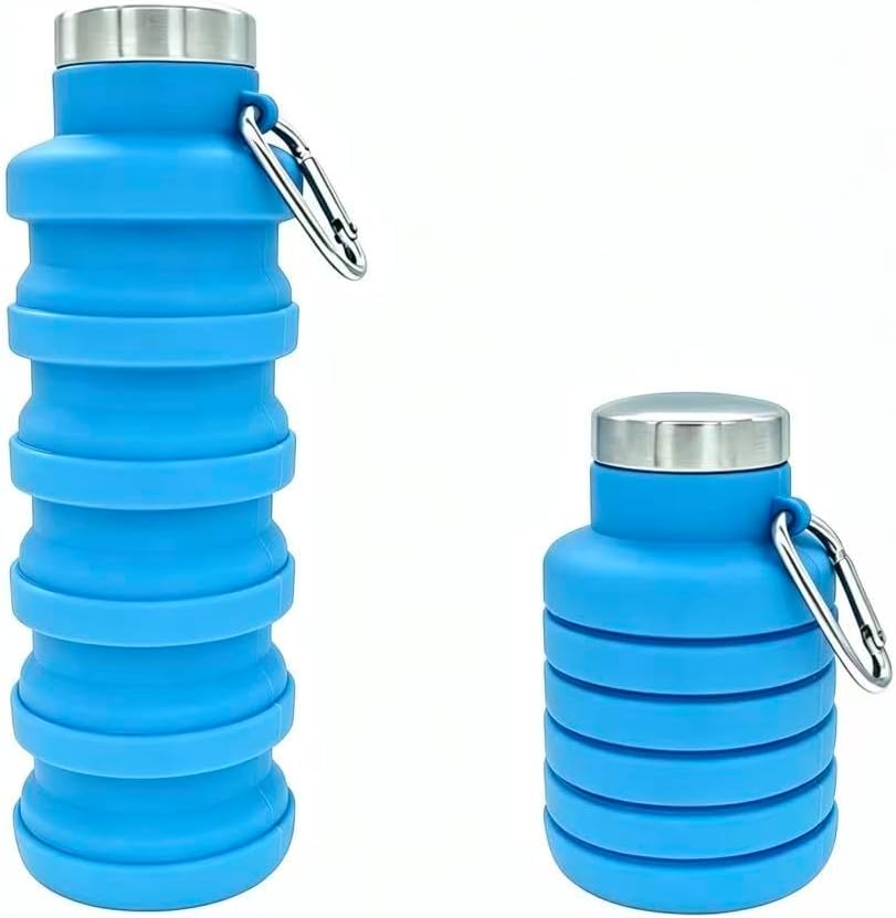 Collapsible Water Bottle 17oz（500ml），Travel Portable Sport Water Bottle，Reusable Silicone Foldable Water Bottles for Gym Camping Hiking (Purple+Black)