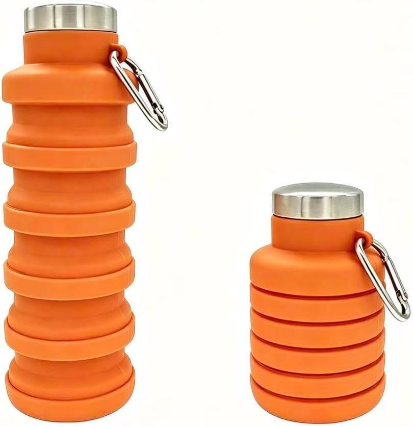 Collapsible Water Bottle 17oz（500ml），Travel Portable Sport Water Bottle，Reusable Silicone Foldable Water Bottles for Gym Camping Hiking (Purple+Black)