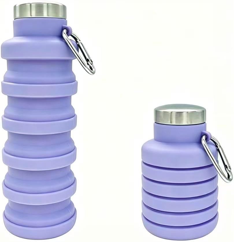 Collapsible Water Bottle 17oz（500ml），Travel Portable Sport Water Bottle，Reusable Silicone Foldable Water Bottles for Gym Camping Hiking (Purple+Black)