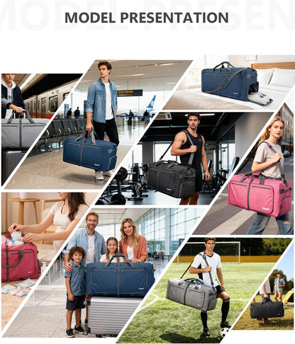 150L Foldable Travel Duffle Bag with Shoe Compartment, Lightweight