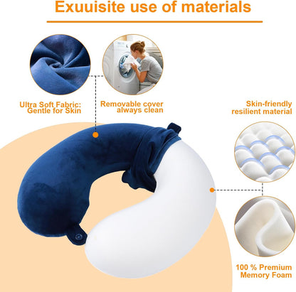 Travel Pillow,100% Pure Memory Foam U Shaped Neck Pillow,Super Lightweight Portable Headrest Great for Airplane, Car,Home,Office,Sleeping Rest (Grey)