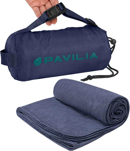 Travel Blanket Airplane Compact with Bag Lightweight, Navy Blue
